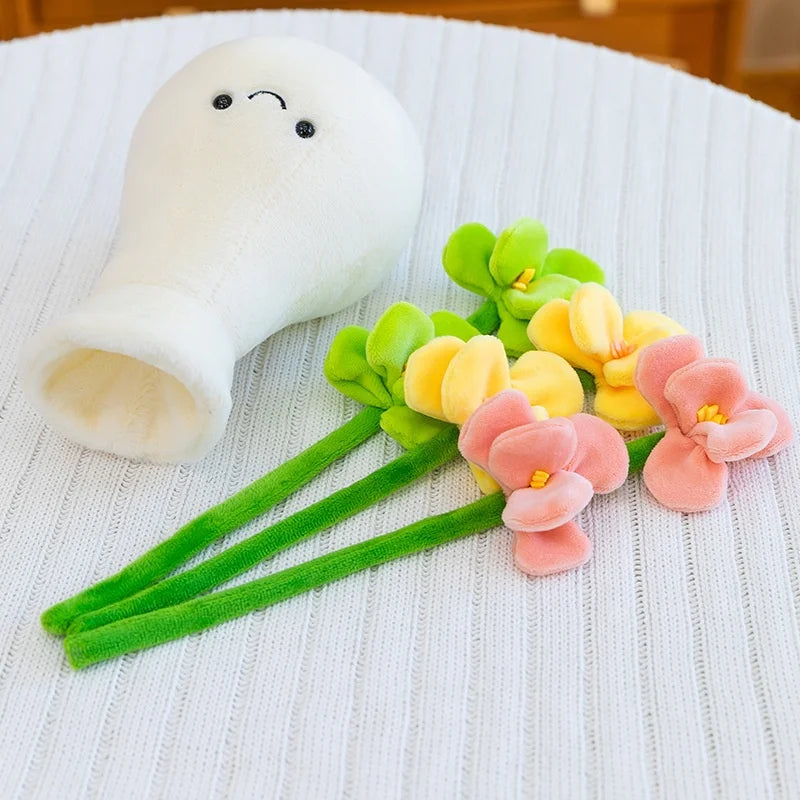 bouquet fleurs artificielles vase gourde blanc souriant intérieur décoration mignonne anniversaire mariage
