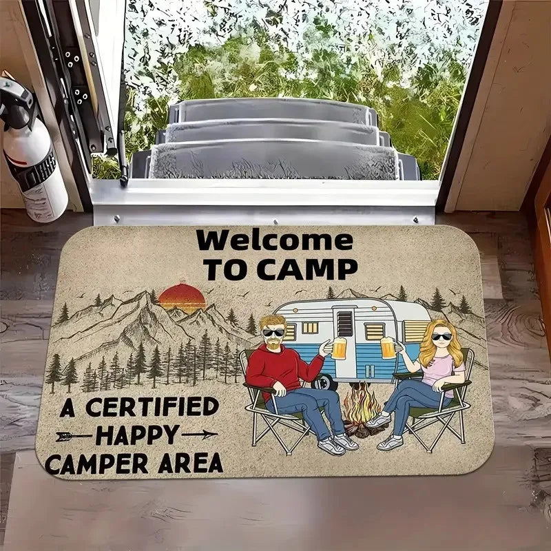 tapis sol camping décoratif motif chien arbres bienvenue extérieur intérieur antidérapant coton beige
