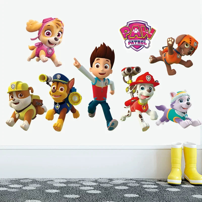 autocollant mural dessin animé paw patrol stickers muraux chambre enfant décoration murale couleur multicolore