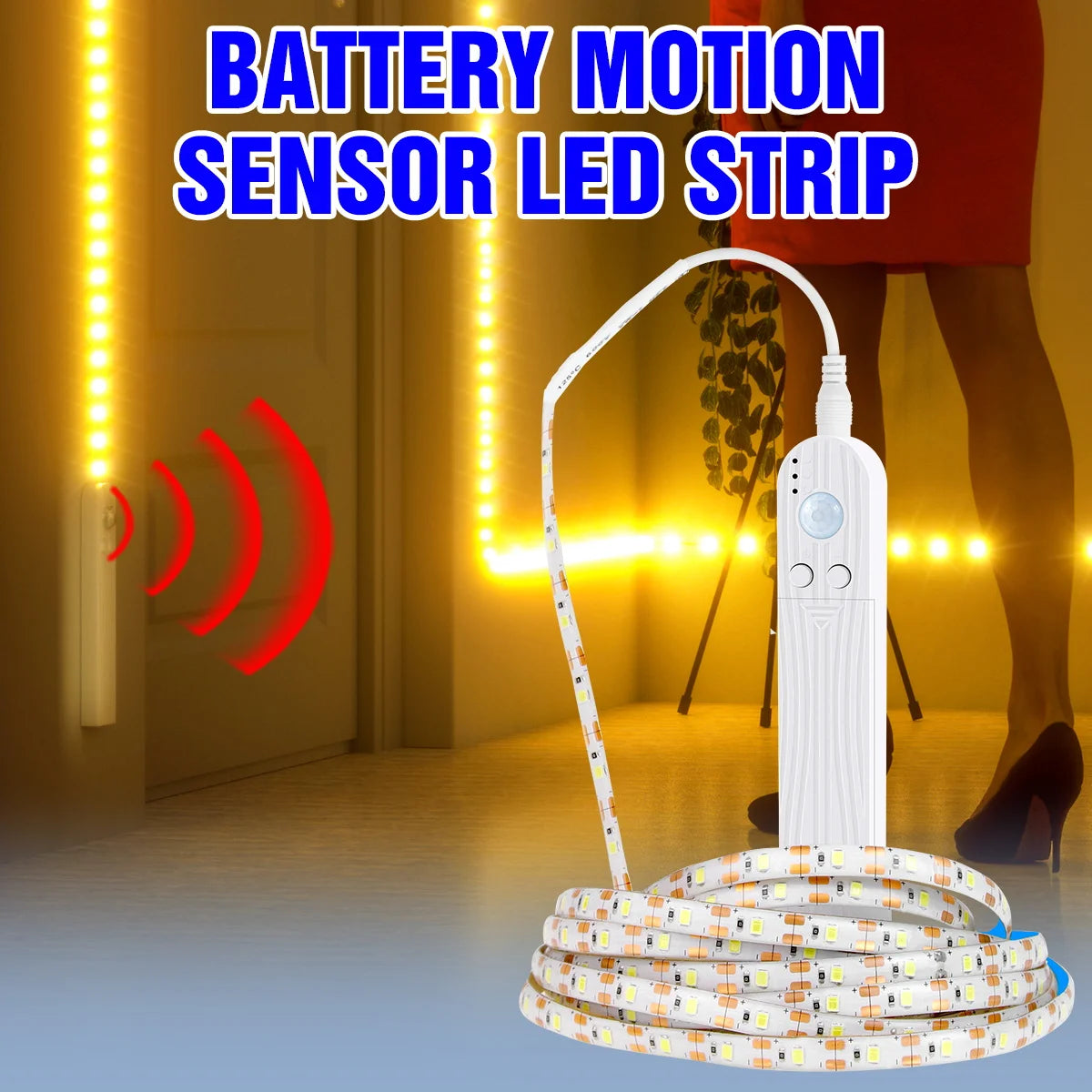 ruban led blanc moderne capteur mouvement alimenté piles aaa étanche 5m 1m 2m 3m