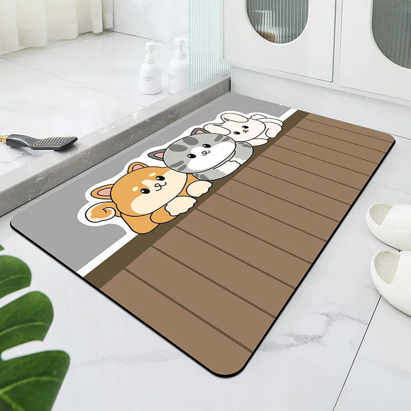 tapis sol antidérapant imperméable adhésif dessins animaux moderne beige gris marron bleu