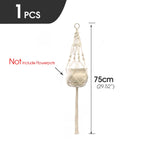 support plante suspendue macramé blanc fait main décoration jardin intérieur boho corde coton