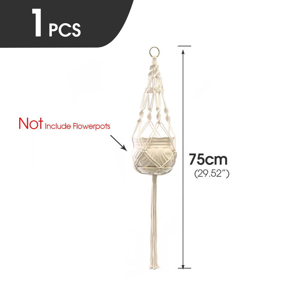 support plante suspendue macramé blanc fait main décoration jardin intérieur boho corde coton