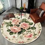 tapis rond floral rose fleurs classique intérieur décoration maison imperméable résistant blanc
