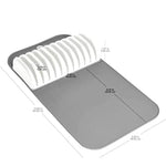 tapis cuisine moderne gris clair blanc points texturés rangement couverts couteaux antidérapants emplacements tiroirs