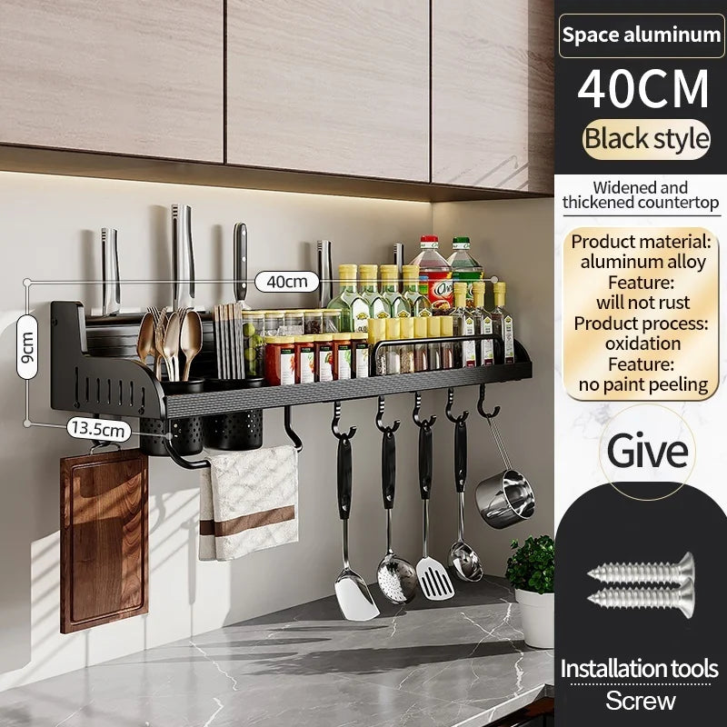 étagère cuisine multifonctionnelle argentée adhésive moderne couteaux cuillères bouteilles serviettes