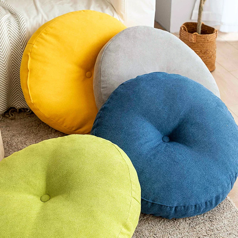 coussin siège rond velours polyester lavable moderne beige bleu vert jaune gris crocheté