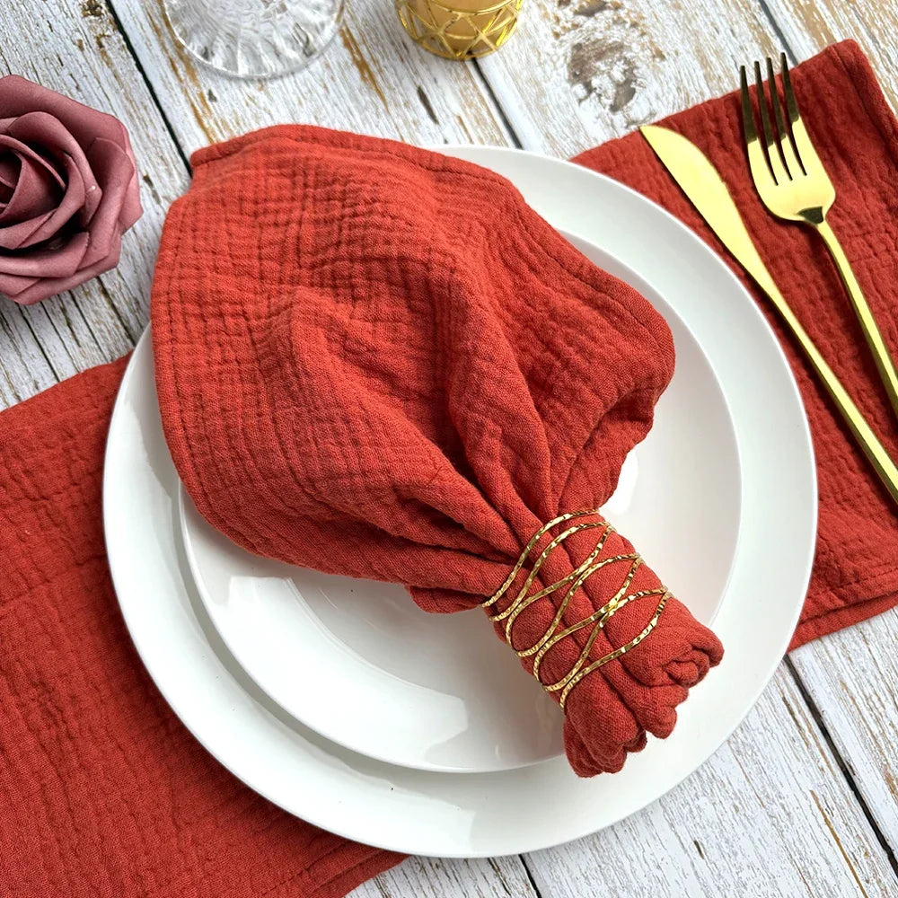 serviettes tissu coton double gaze multicolore boho chic bordure frangée réutilisable maison fête