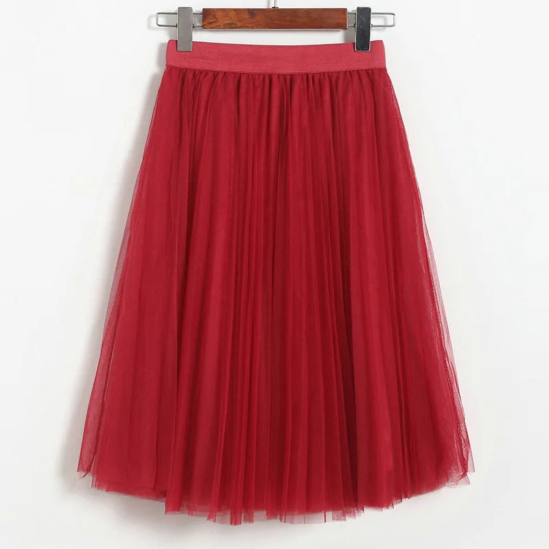 jupe plissée transparente rouge rose bleu violet vert élégante printemps été femmes midi