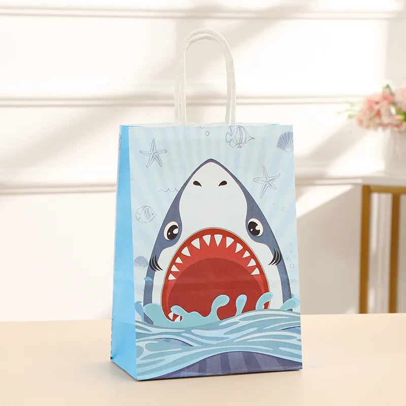 sac main cartoon poissons requins étoiles mer anniversaire enfant bleu blanc rouge
