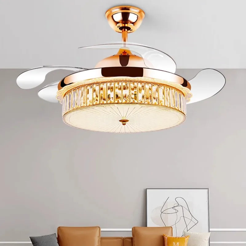 ventilateur cristal led lumineuses modernes télécommande or scintillant 42pouces