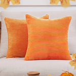 housse coussin velours côtelé orange rayé décorative canapé salon moderne zip invisible textile doux