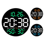 horloge murale numérique moderne affichage led temps date température humide noir bleu vert