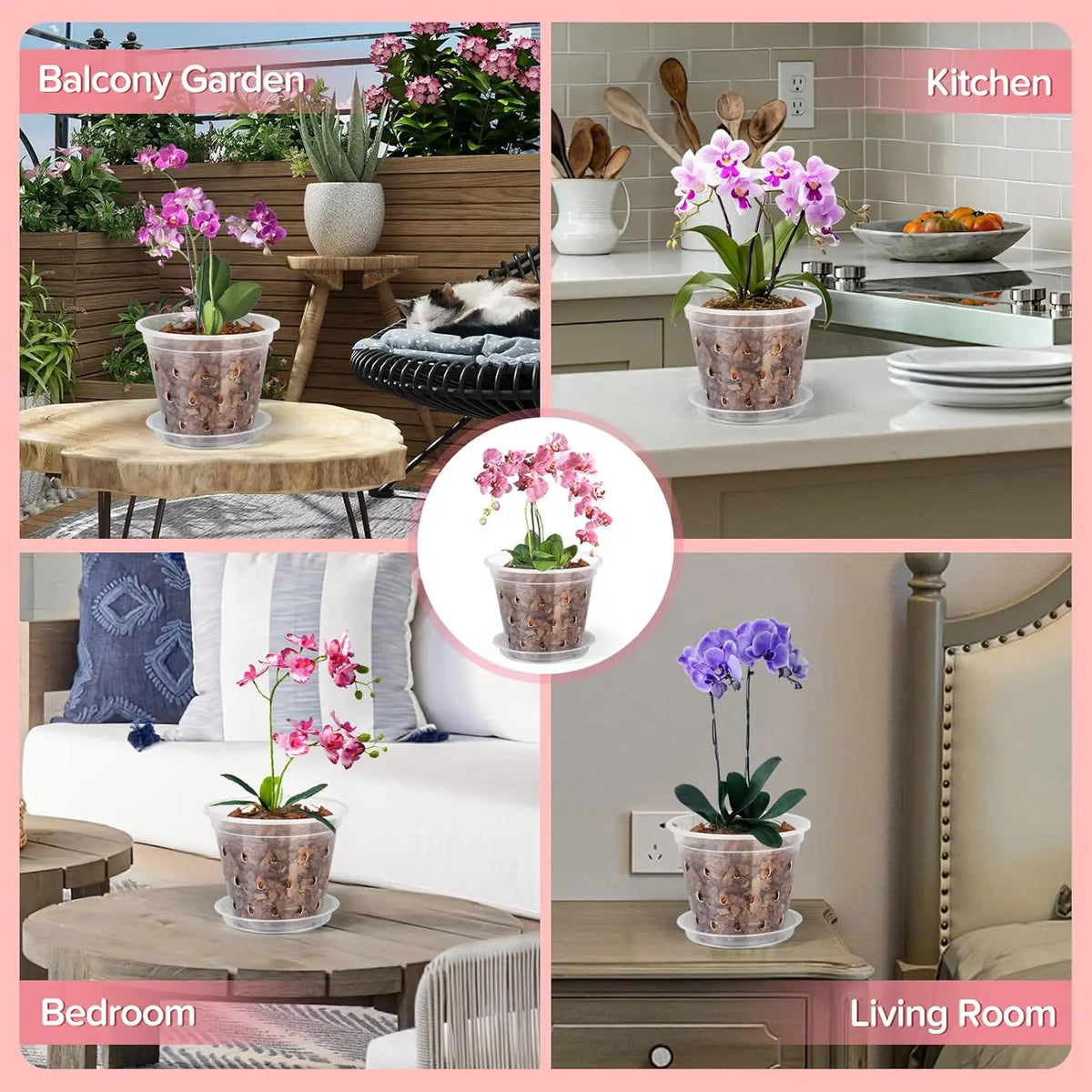 Pots fleurs transparents perforés moderne 11cm 12.5cm 14cm 15cm 17cm 5pcs