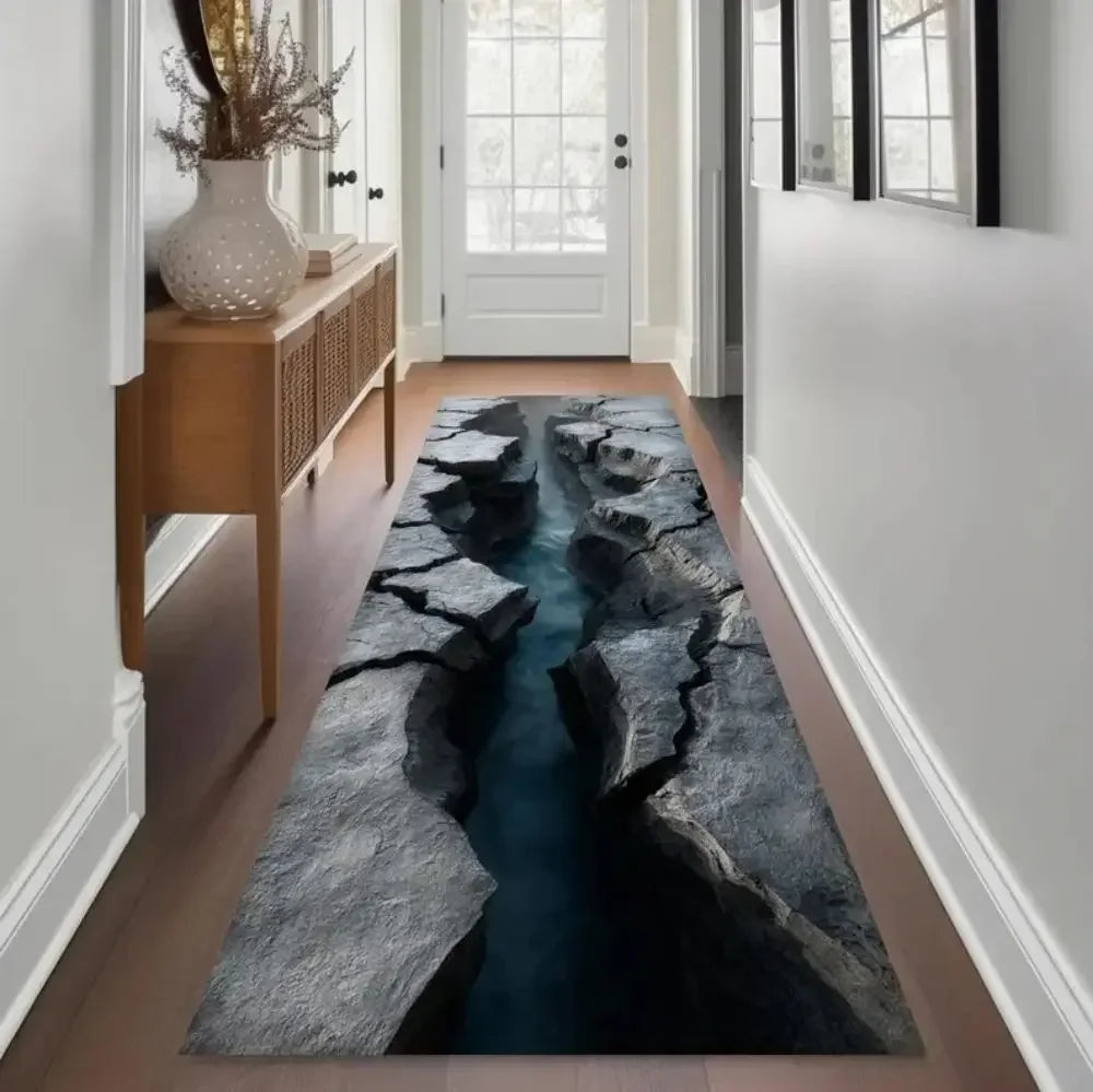 tapis illusion optique paysage naturel bleu gris moderne anti dérapant polyester résistantintérieurextérieur