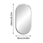 Miroir ovale en métal argenté avec des dimensions de 50 cm de largeur et 100 cm de hauteur.