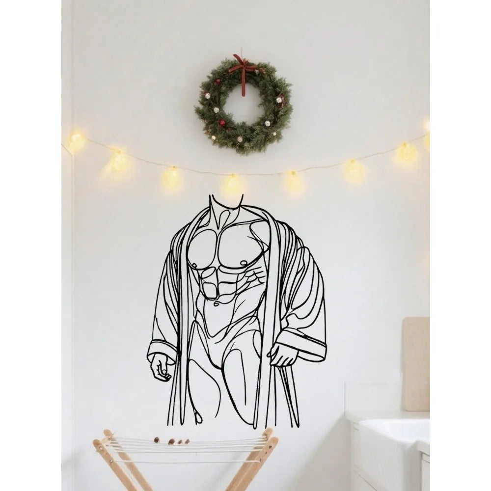 autocollant mural minimaliste personnage musclé noir résistant salle bain