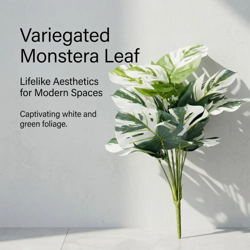 plantes artificielles grandes feuilles vertes blancs moderne tropicale décoration mur extérieur accrochées