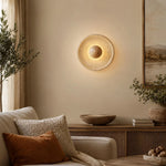 lampe murale pierre naturelle led beige marron foncé texture bois minimaliste fixée mur opaque