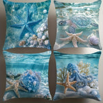 taies d'oreiller motif marin étoiles mer poissons moderne bleu clair coussin carré 45x45cm polyester