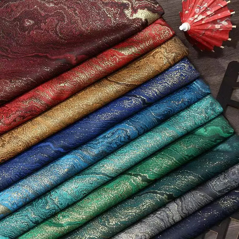 tissu polyester marbré brillant moderne élégant bleu vert rouge marron noir rideau jupe décoration