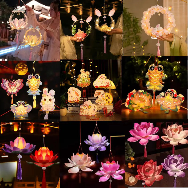 lanterne chinoise traditionnelle papier motif lotus lapin décoration fête nouvel an ancien