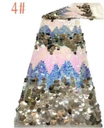 ruban sequins bleu vert argent rose marron motif montagne élégant festif tissu dentelle paillettes