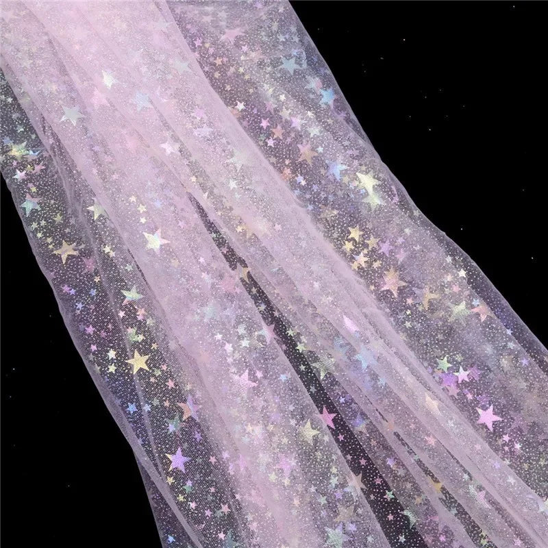 tissu translucide étoiles dorées paillettes violet vert bleu rouge rose blanc décoration événementiel bricolage