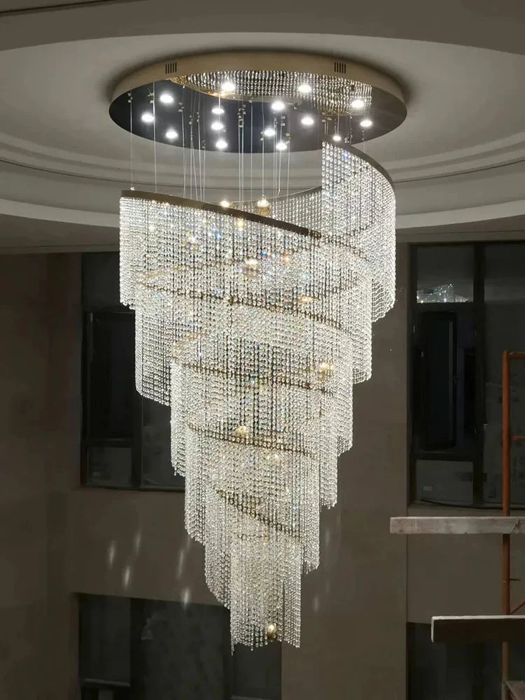 lustre pendentif cristal moderne or transparent 30m² 6lumieres 250 350cm