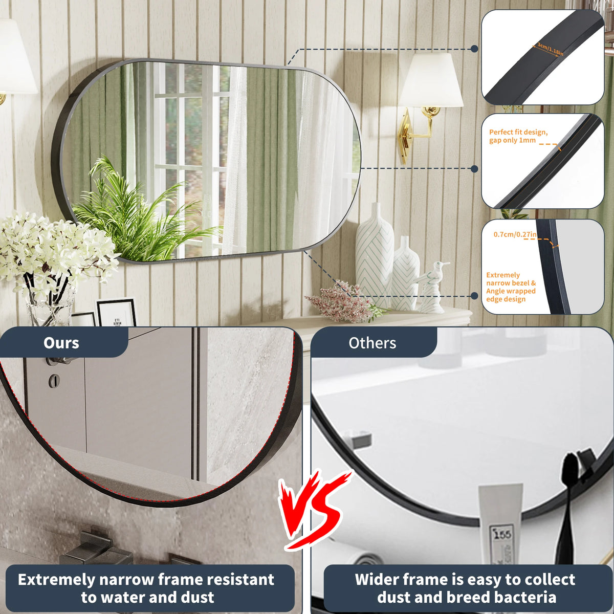 miroir ovale moderne noir mat autonome extension bras vis fixationsintérieur salon chambrevertical horizontal 40x20