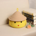 boîtes rangement tressées jaune beige enfantines decoratives chapeaux livres fleur artificielle simple moderne