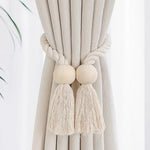 boucles rideau bois franges beige moderne bohème décoratives salle bain chambre