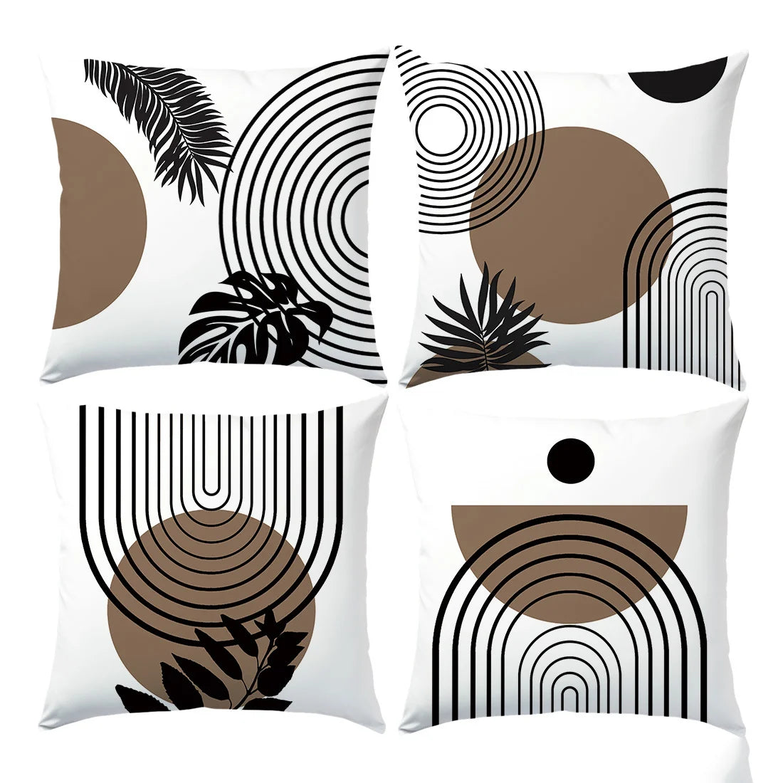 taies d'oreiller polyester motifs géométriques feuilles moderne blanc marron noir opaques canapé lit 40x40cm