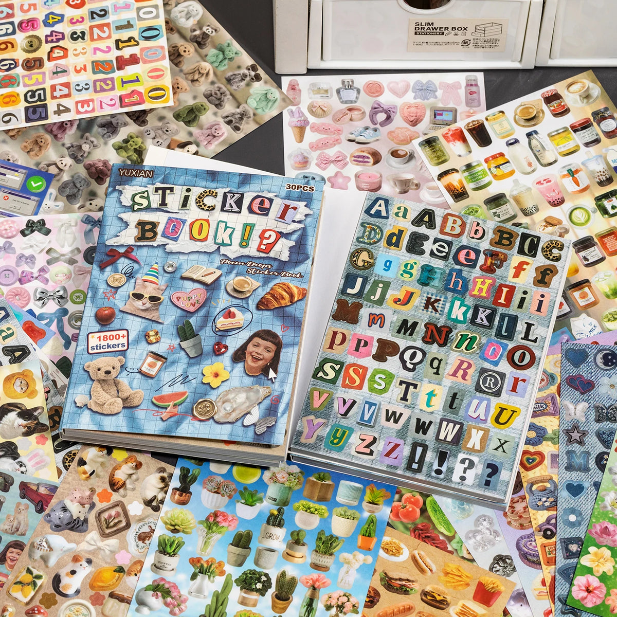 sticker créatif livre adhésif animaux objets symboles multicolore bleu diverse formes
