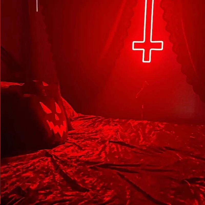 croix lumineuse rouge blanc moderne minimaliste acrylique LED chambre décoration festive Pâques Halloween