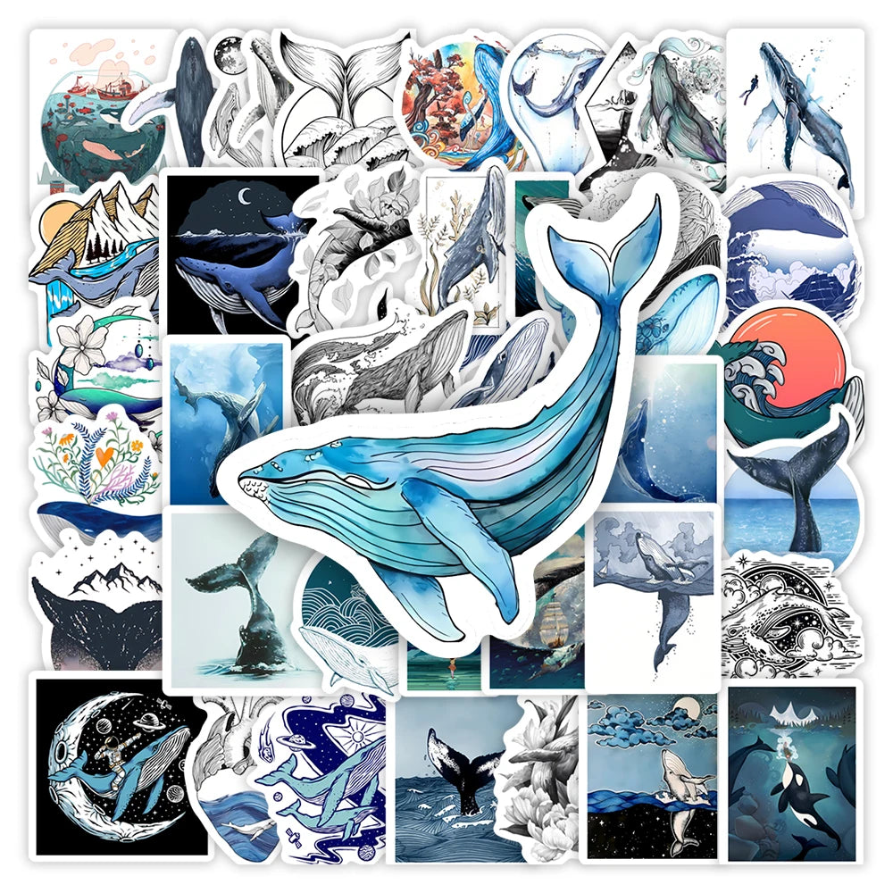 sticker baleine océan abstrait moderne waterproof bleu blanc noir rose vert jaune adultes adolescents