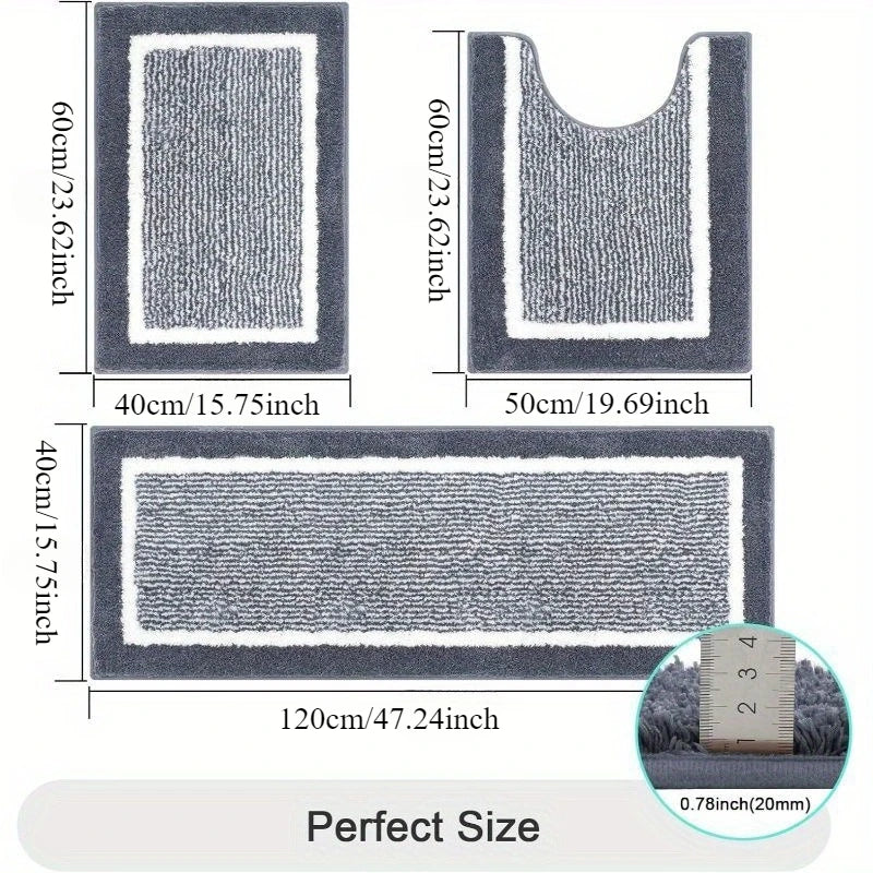tapis sol microfibre moderne gris blanc bordure blanche antidérapant salle bain