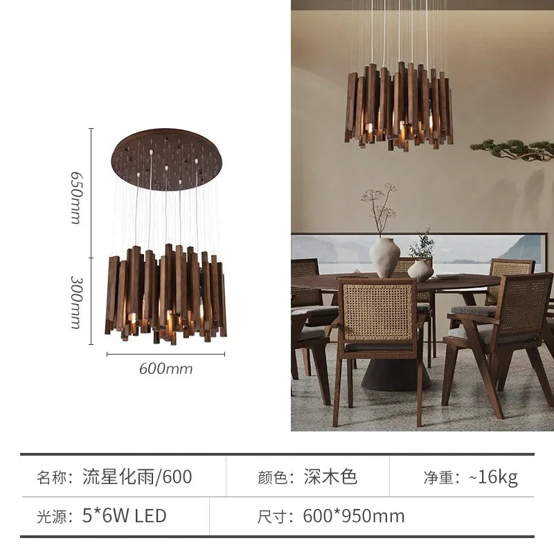 suspension lumineuse bois moderne ligne verticale marron clair finition brillante led scandinave