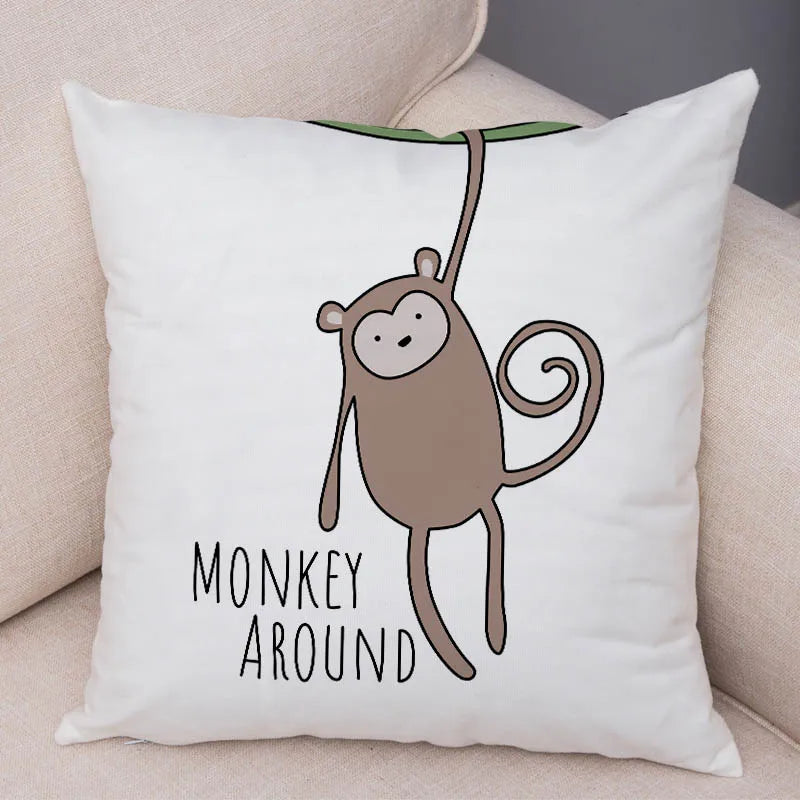 taies d'oreiller animaux girafe lion hippopotame cartoon couleurs positives be brave be unique