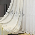 rideau blanc tulle translucide feuilles découpées moderne salon chambre décoration fenêtre anneaux classique