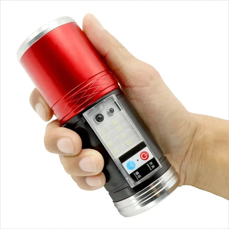lampe torche led rechargeable support trépied éclairage secondaire rouge argenté moderne