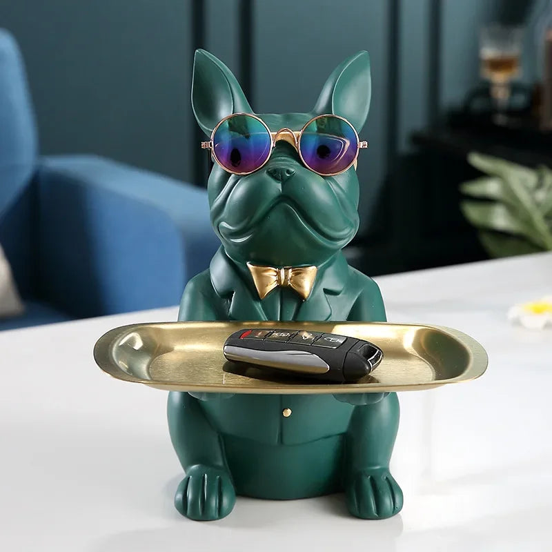 statue animaux chien résine moderne bleu vert noir gris décoration organisation ornement cadeau