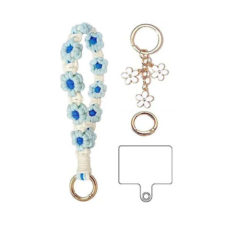 bracelet porte clés fleurs relief tissé jaune vert blanc rose bleu violet rouge vif