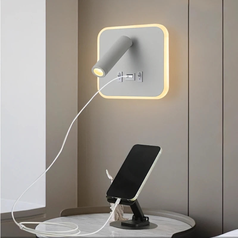 lampe murale led lecture moderne blanc noir cuivre usb projecteur backlight chambre entree