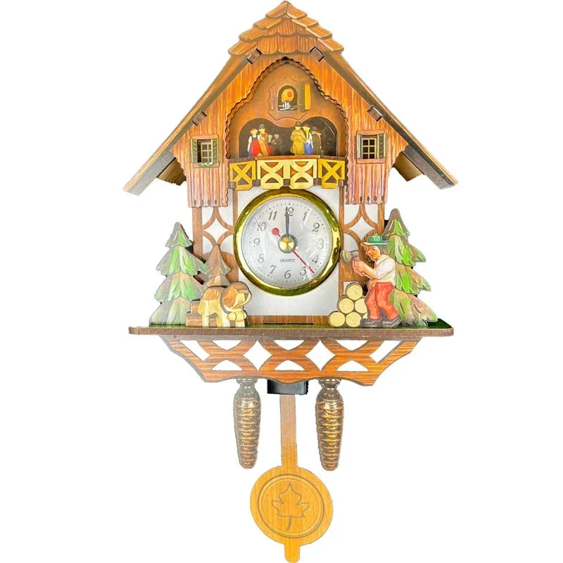 horloge murale pendule chalet animaux motifs traditionnels rustiques bois naturel salon chambre