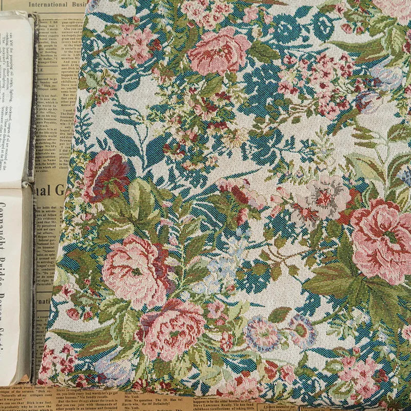 tissu imprimé vintage floral beige rose vert bleu résistant polyester 150cm