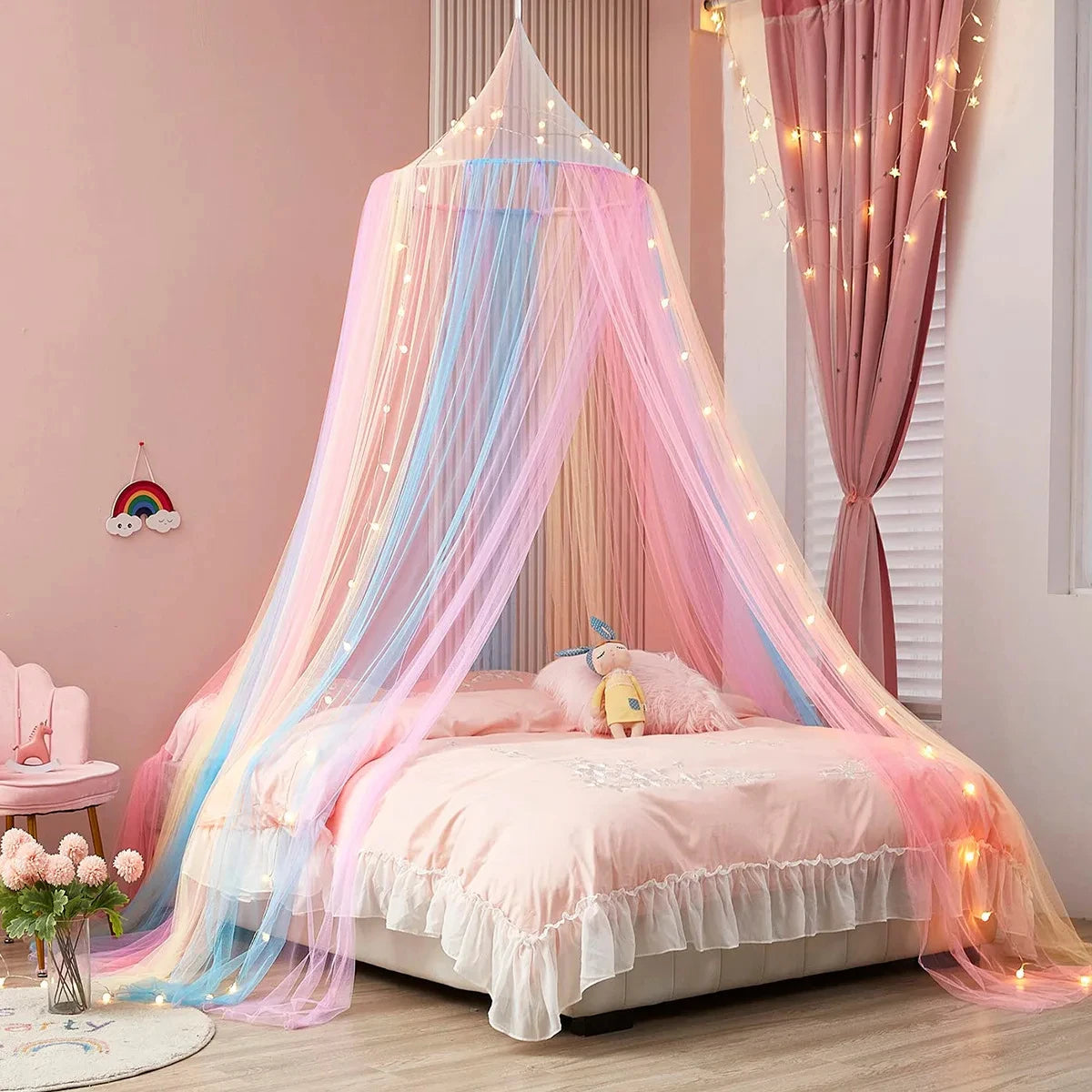 filet lit bébés rose bleu transparent rayures moderne crochet polyester chambre fille