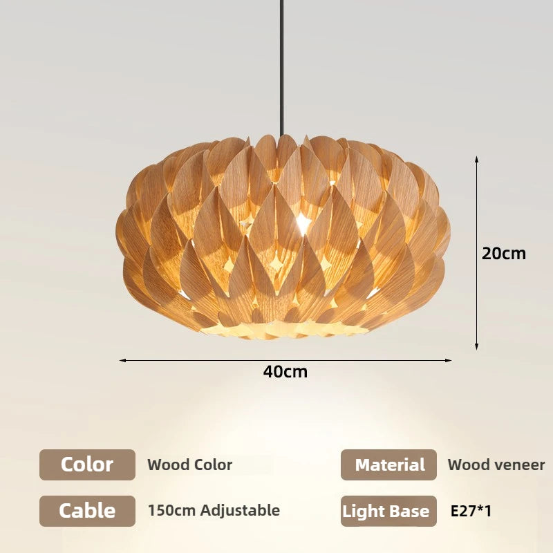 suspension lumineuse bois marron clair feuilles ouvertes moderne organique