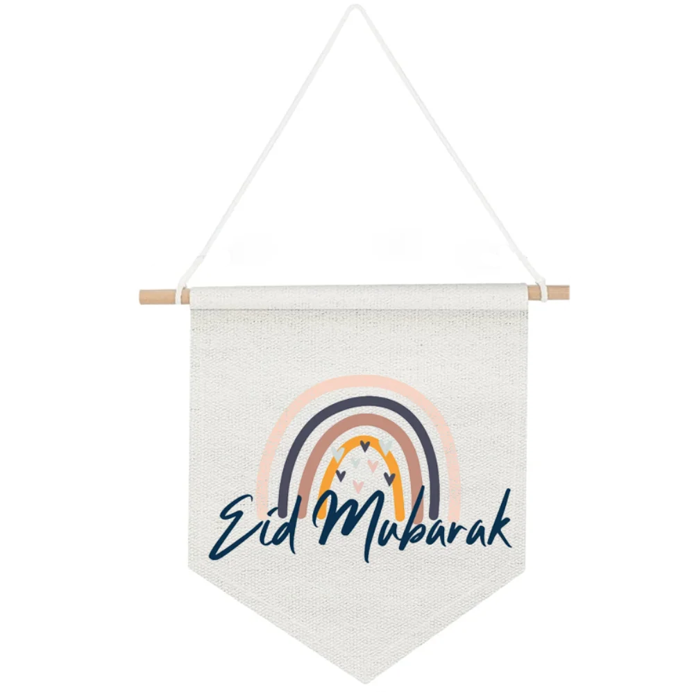 bannière eid mubarak arc ciel moderne tissu coloré blanc orange jaune bleu gris festive