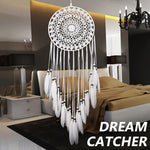 décoration bohème attrape rêves tissage ajouré plumes blanches guirlande suspendue chambre enfant ethnique